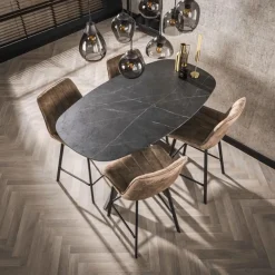 Bartafel ENRICO 140x80 Marmerlook Zwart