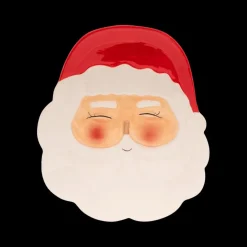Bord SANTA Hoofd Kerstman Kermiek Wit/Rood