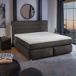Boxspring LELYSTAD Chenille Donkergrijs 180x200