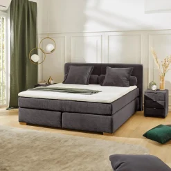Boxspring TILBURG Ribfluweel Donkergrijs 180x200