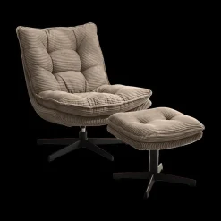 Draaizetel JOELLE met Poef Ribfluweel Taupe