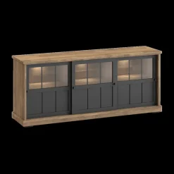 Dressoir TOLUCA Old teak/Zwart met Glas B209