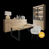 Eetkamer CASTELLO: Dressoir + Vitrinekast + Eettafel 210x98 + 4x Stoelen BARKER Natural