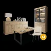 Eetkamer CASTELLO: Dressoir + Vitrinekast + Eettafel 180 + 4x Stoelen ALBA Plume