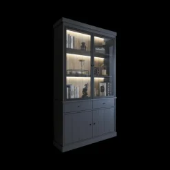 Eetkamer CASTELLO: Dressoir + Vitrinekast + Eettafel 210 + 4x Stoelen ALBA Plume