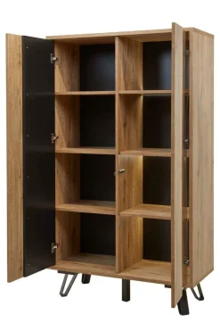 Eetkamer CREW: Dressoir + Glaskast + Tafel 200x100 + 4 stoelen LORRY Zwart