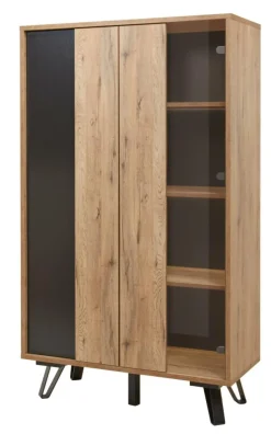 Eetkamer CREW: Dressoir + Glaskast + Tafel 200x100 + 4 stoelen LORRY Zwart