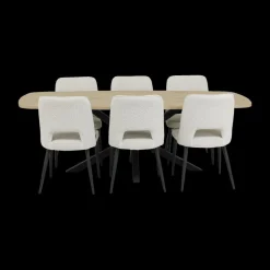 Eetkamer JAKARTA: Dressoir + Barkast + Tafel 225x100 + 4x stoelen ALICIA Touch Pearl