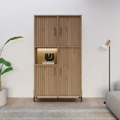 Eetkamer JAKARTA: Dressoir + Barkast + Tafel 225x100 + 4x stoelen ALICIA Touch Pearl