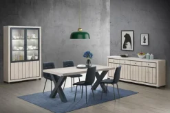 Eetkamer JASMUND: Dressoir + Glaskast B132,5 + Eettafel 190x95 + 4x Stoelen Dodge