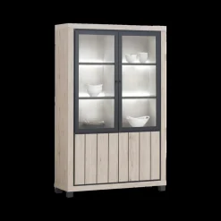 Eetkamer JASMUND: Dressoir + Glaskast B132,5 + Eettafel 190x95 + 4x Stoelen Dodge