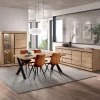 Eetkamer MACOUN: Dressoir + Glaskast + ABBEY Tafel + 4 stoelen LORRY Cognac