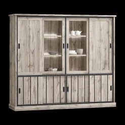 Eetkamer VIENNA: Dressoir + Glaskast B238 + Tafel 190x95 + 4x Stoel DIEGO Bruin