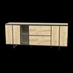 Eetkamer VIKTOR: Dressoir + Glaskast + Eettafel ABBEY 200x100 + 4x Stoelen LORRY Zwart