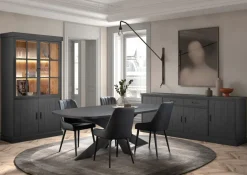 Eetkamer WINSTON: Dressoir + Glaskast + Tafel Ovaal 230x120 + 4 stoelen LISSONI Zwart