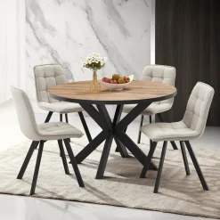 Eettafel LUCIEN Ø120 Industrial Oak/Rand Zwart