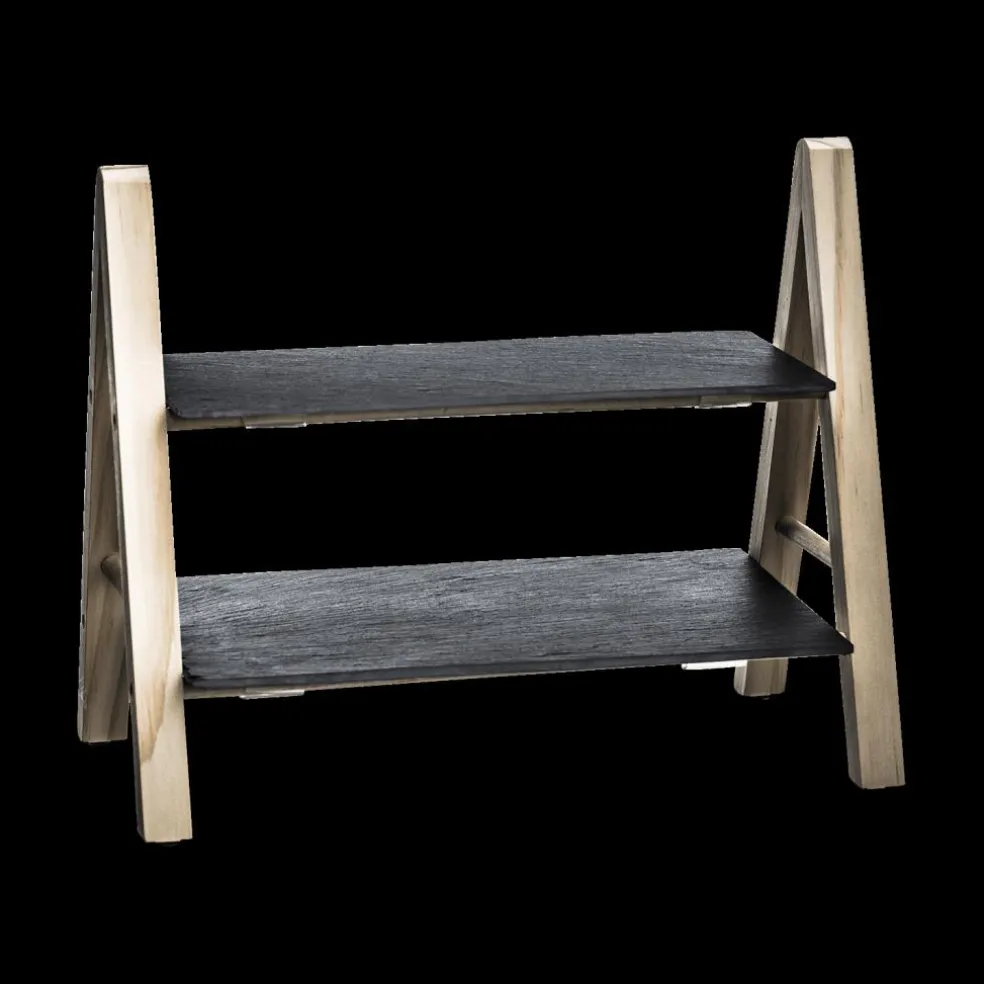 Etagère ARDOISE 2Niv. Leisteen/Bamboe