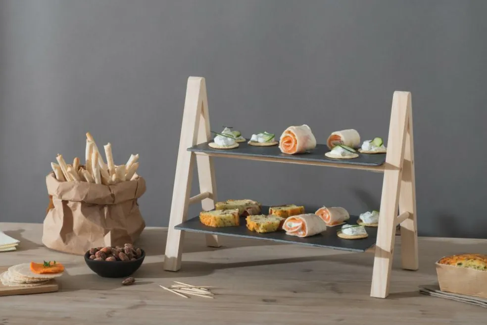 Etagère ARDOISE 2Niv. Leisteen/Bamboe