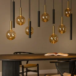 Hanglamp JOSIANE 12Del. Zwart/Amber