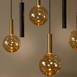 Hanglamp JOSIANE 12Del. Zwart/Amber