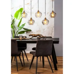 Hanglamp RAKEL 5Del. Ant. Brons/Glas Smoke