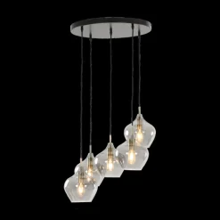 Hanglamp RAKEL 5Del. Rnd Ant. Brons/Glas Smoke