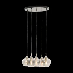 Hanglamp RAKEL 5Del. Rnd Ant. Brons/Glas Smoke