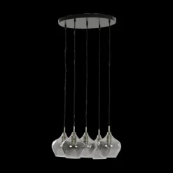 Hanglamp RAKEL 5Del. Rnd Ant. Brons/Glas Smoke