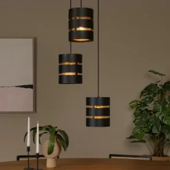 Hanglamp ROSAS 3Del. Rond Zwart/Goud