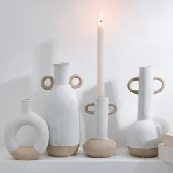 Kaarshouder ILLIA 2 Oren Porselein Wit/Beige