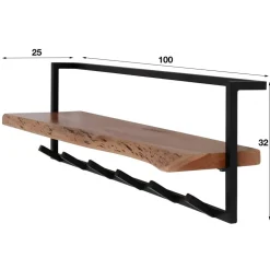 Kapstok 6 haken met plank, massief accacia naturel