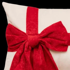 Kussen GIFTY Beige met Strik Rood