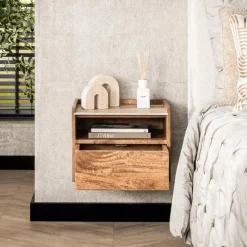 Nachttafel FIDEL Hangend Mango/Travertin