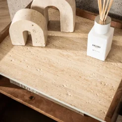 Nachttafel FIDEL Hangend Mango/Travertin