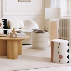 Poef ZINIAN Rond Boulé Wit