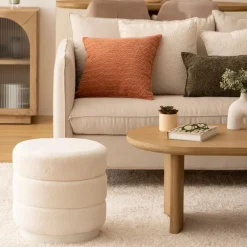 Poef ZINIAN Rond Boulé Wit