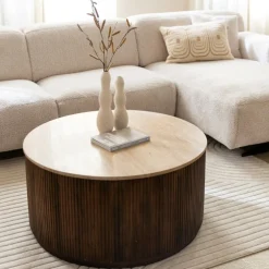 Salontafel MANDALA Ø90 Travertijn/Mango Donkerbruin