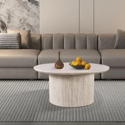 Salontafel PORTO Ø80 Travertijnlook