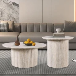 Salontafel PORTO Ø80 Travertijnlook