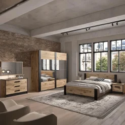 Slaapkamer ROSALIND: Kleerkast B245 + Bed 160x200 + Commode B110 + 2x Nachttafel B53