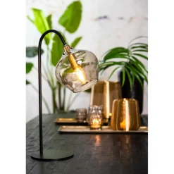 Tafellamp RAKEL Mat Zwart/Glas Smoke