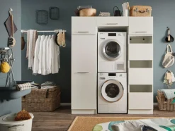 Wasruimteset LAUNDRY: Bergkast + Opzetkast smal X2 + Wasmachinekast hoog + Linnenkast