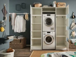 Wasruimteset LAUNDRY: Bergkast + Opzetkast smal X2 + Wasmachinekast hoog + Linnenkast