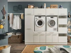 Wasruimteset LAUNDRY: Bergkast + Opzetkast smal X2 + Wasmachinekast laag X2 + Opzetkast breed X2 + Linnenkast